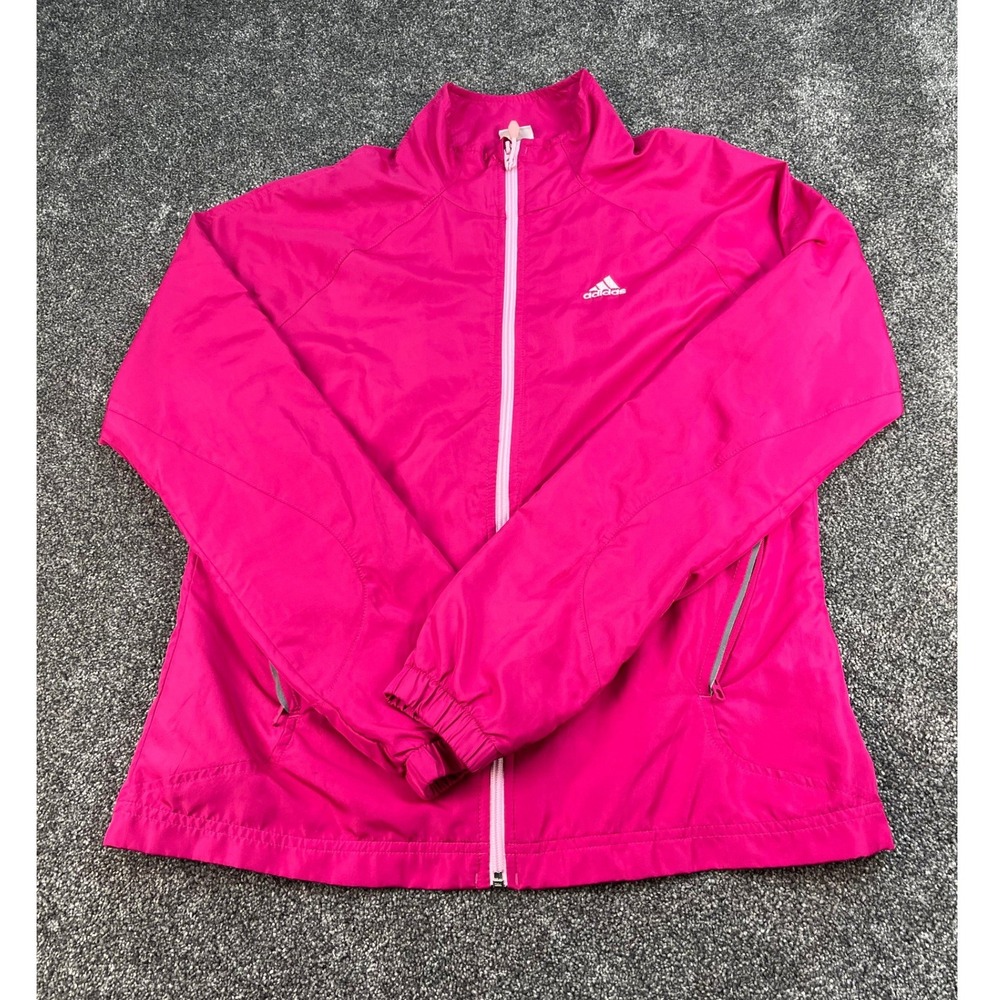 Adidas Full Zip Windbreaker Athletic Jacket Pink Mesh Lined Women's Size Medium